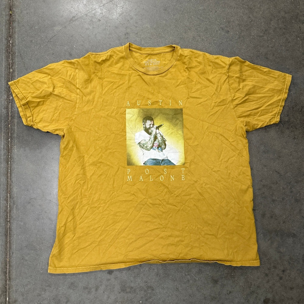 Post Malone Austin 2023 Tour T-Shirt Mustard Yellow XXL If Y'all Weren't Here